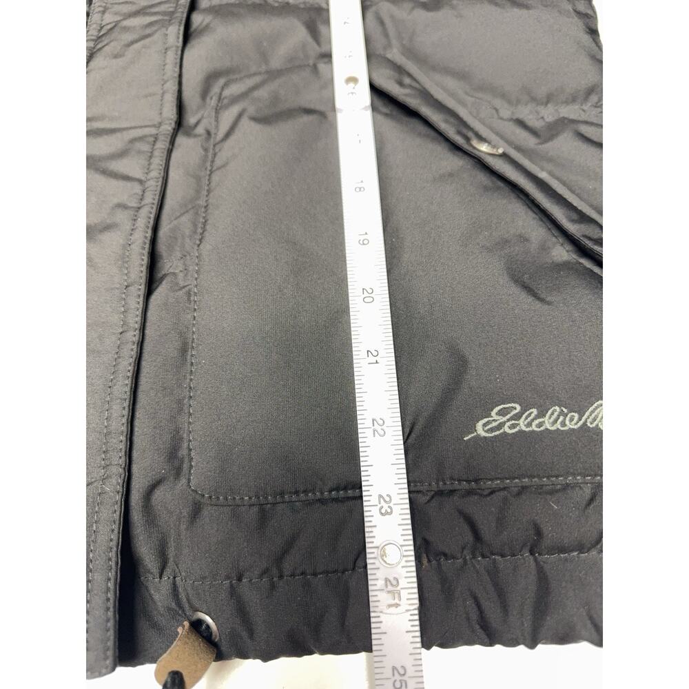 Eddie Bauer Down Puffer Vest Women’s Medium Black Faux Fur Hood Plaid Lined - Picture 10 of 10